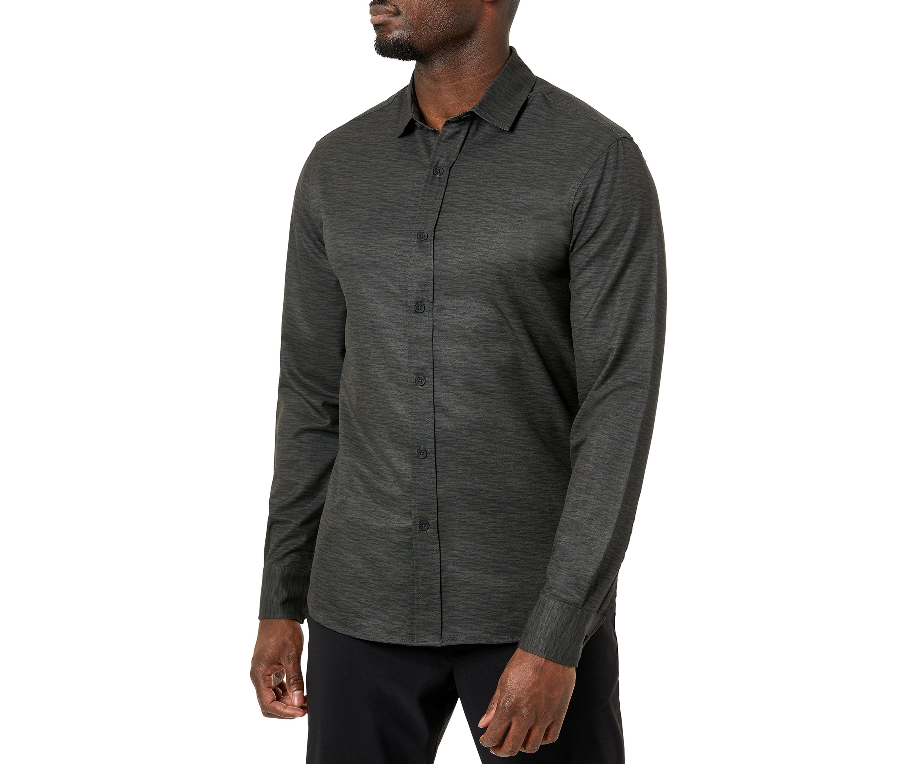Mens Long Sleeve Green Camo Print Classic Sport Shirt