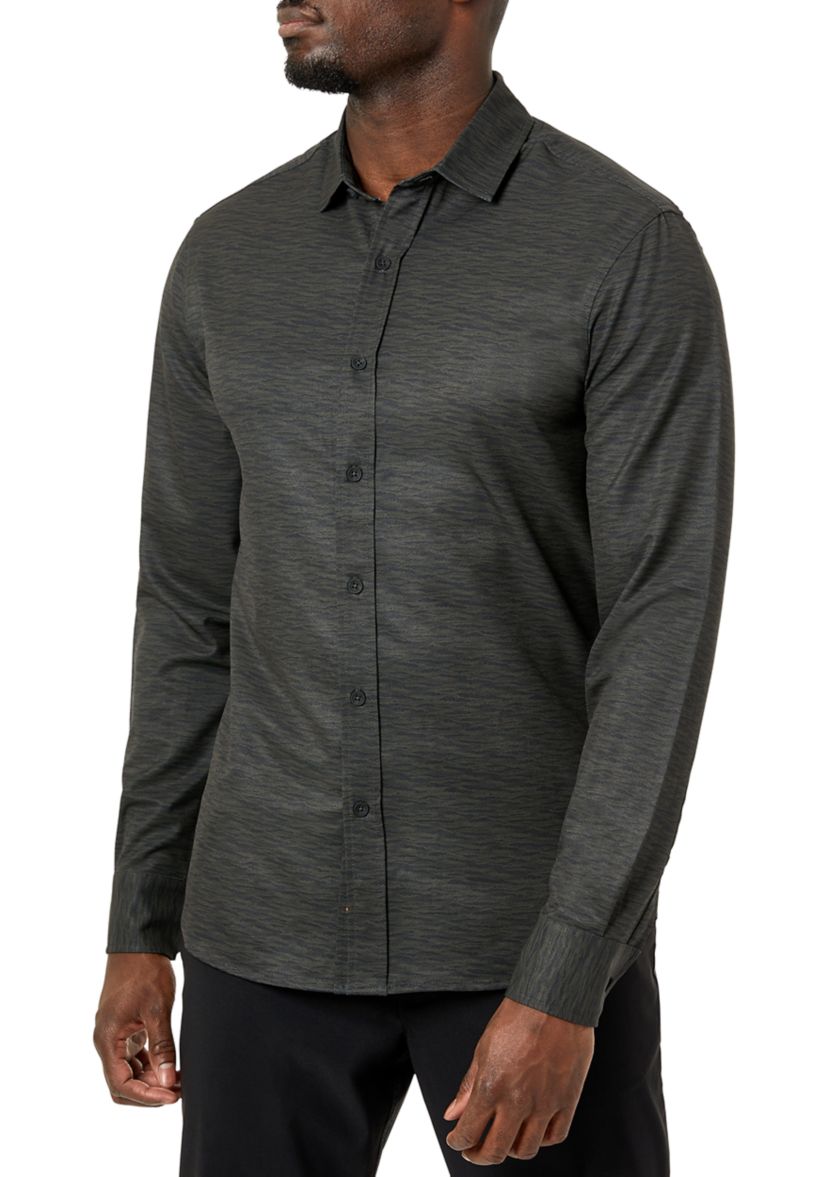 Mens Long Sleeve Green Camo Print Classic Sport Shirt