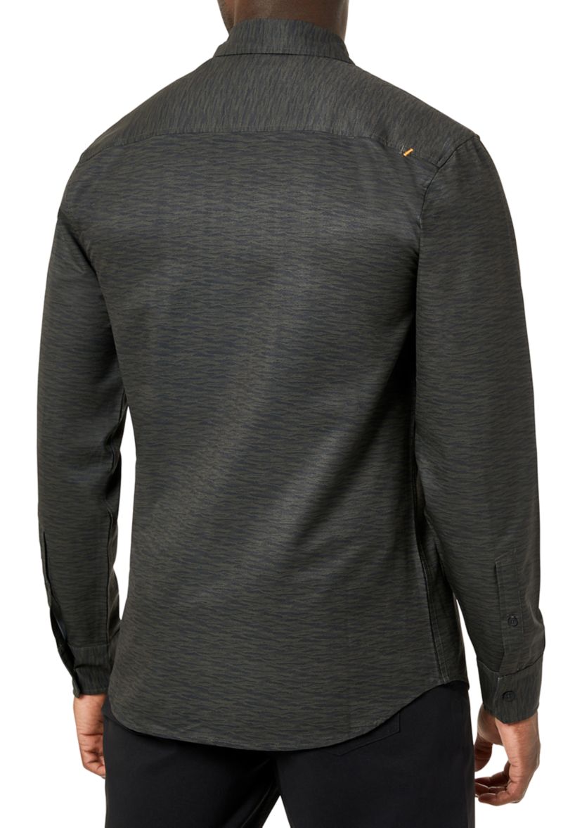 Mens Long Sleeve Green Camo Print Classic Sport Shirt
