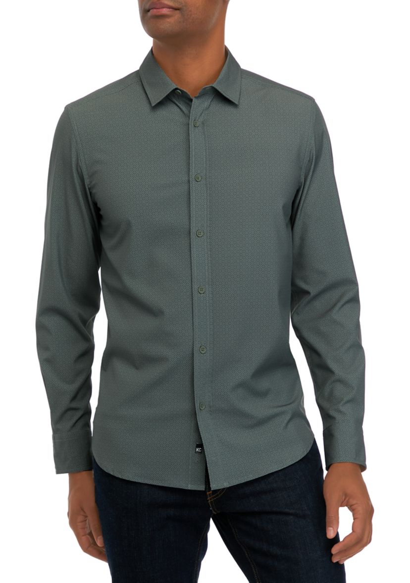 Mens Long Sleeve Printed Sport Shirt
