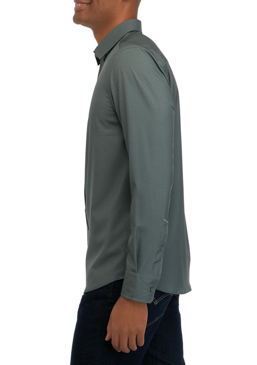Mens Long Sleeve Printed Sport Shirt