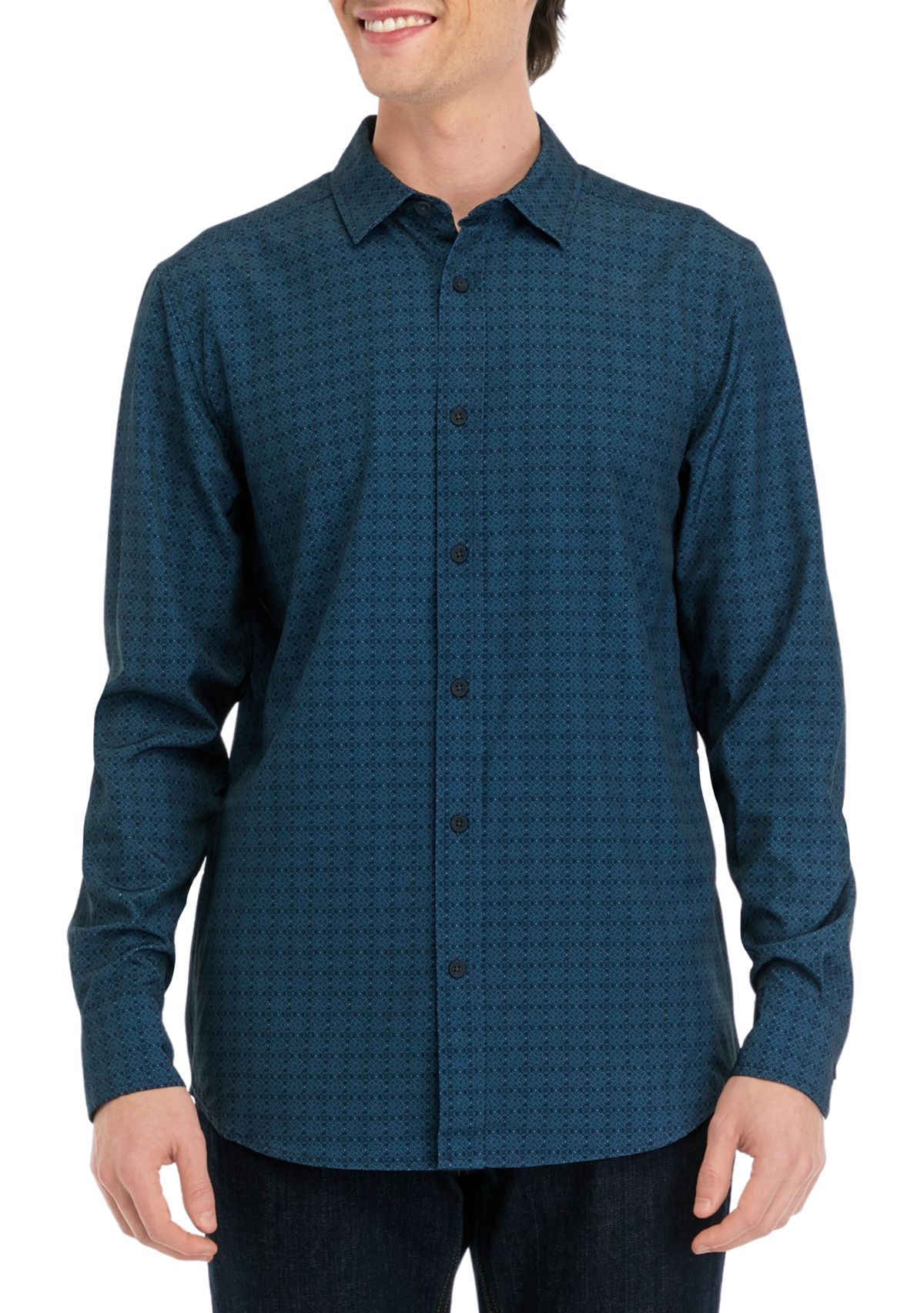 Mens Long Sleeve Printed Sport Shirt