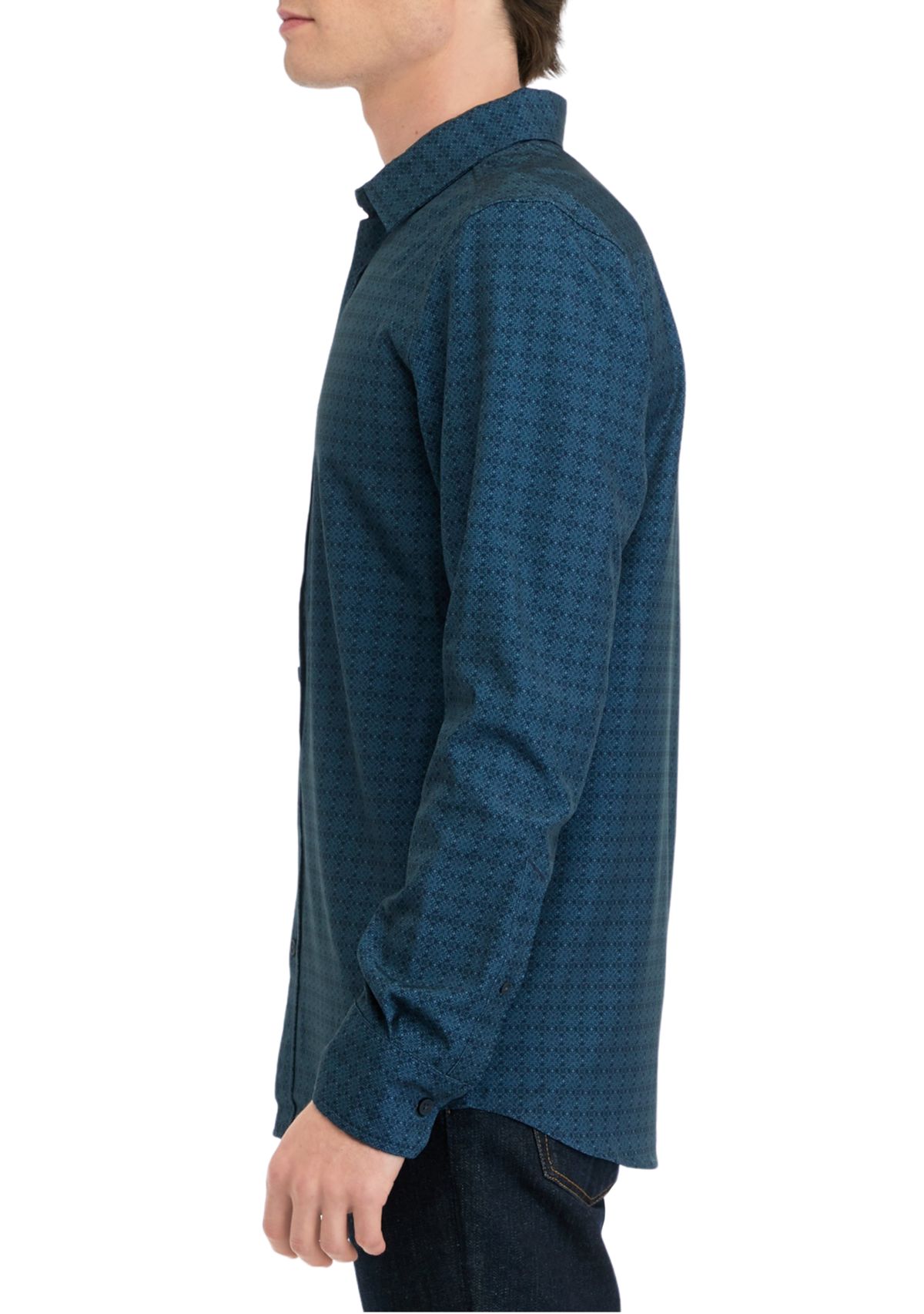 Mens Long Sleeve Printed Sport Shirt