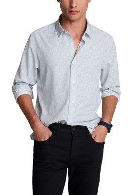 Kenneth Cole Men's Long Sleeve Patch Pocket Sport Shirt, White, 2XL