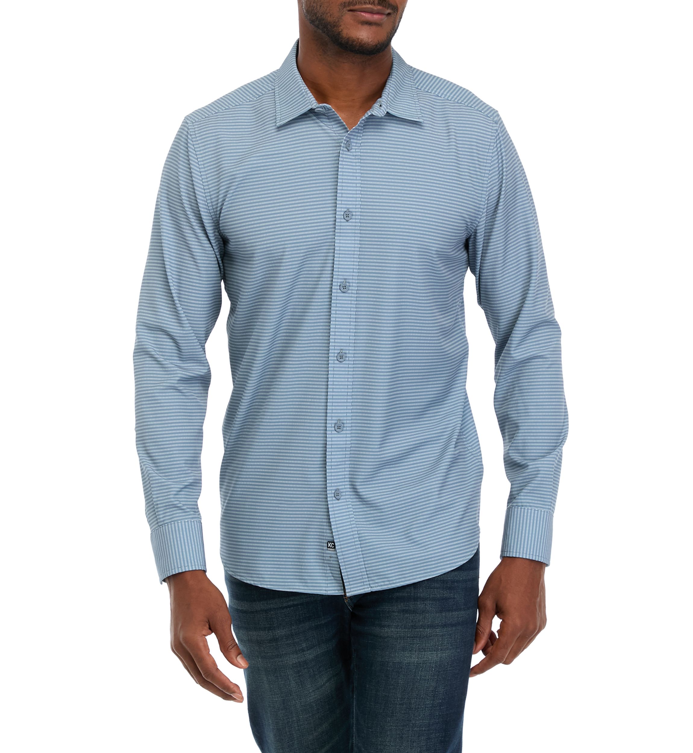 Mens Long Sleeve Woven Mesh Print Shirt