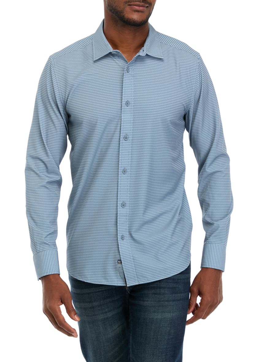 Mens Long Sleeve Woven Mesh Print Shirt