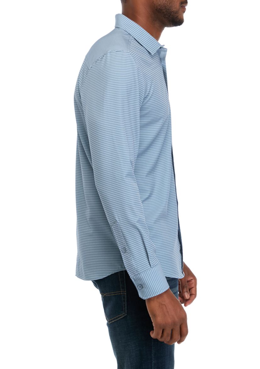 Mens Long Sleeve Woven Mesh Print Shirt
