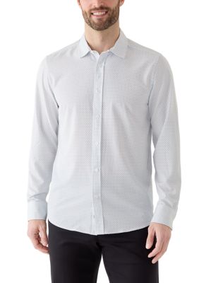 Kenneth Cole Men's Geometric Print Shirt, White, 2XL