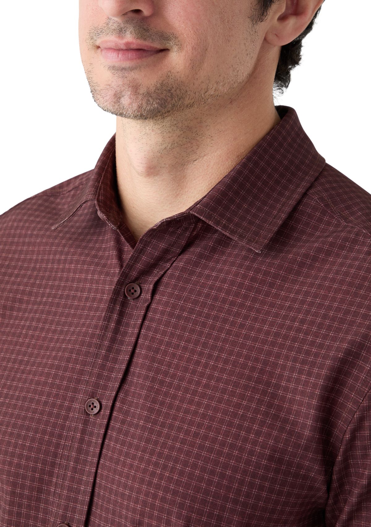 Mens Red Heather Check Dress Shirt
