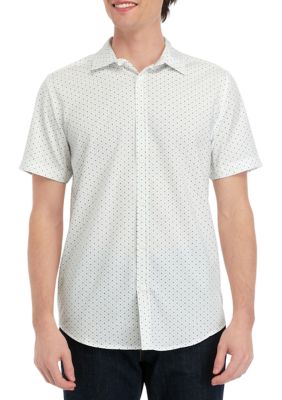 Kenneth Cole Men's Short Sleeve Printed Shirt, White, Small