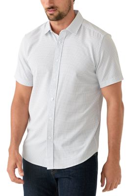 Kenneth Cole Men's Short Sleeve Star Dot Woven Shirt, White, XL