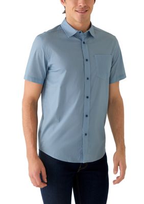 Kenneth Cole Men's Short Sleeve Geo Woven Button Down Shirt, Light Blue, 2XL