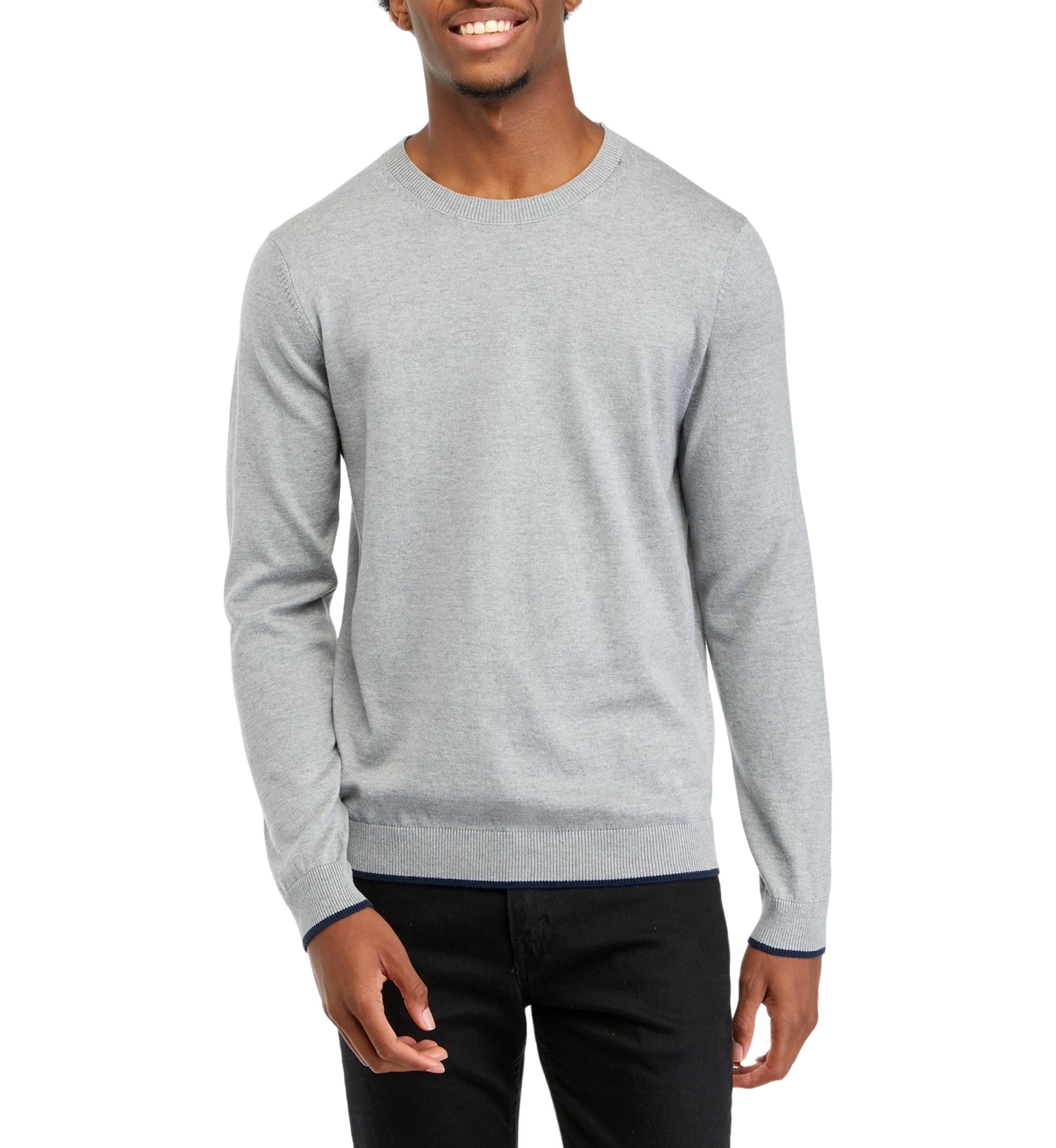 Mens Tipped Sleeve Crew Neck Sweater