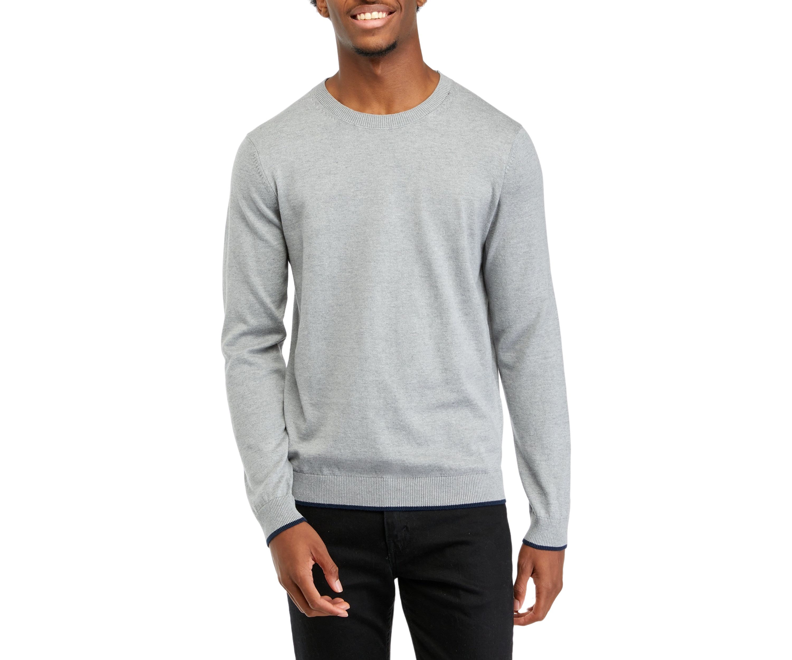 Mens Tipped Sleeve Crew Neck Sweater