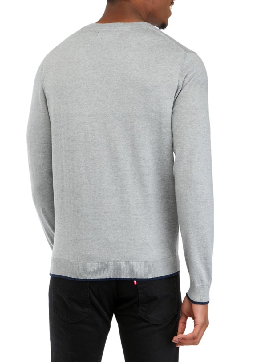 Mens Tipped Sleeve Crew Neck Sweater