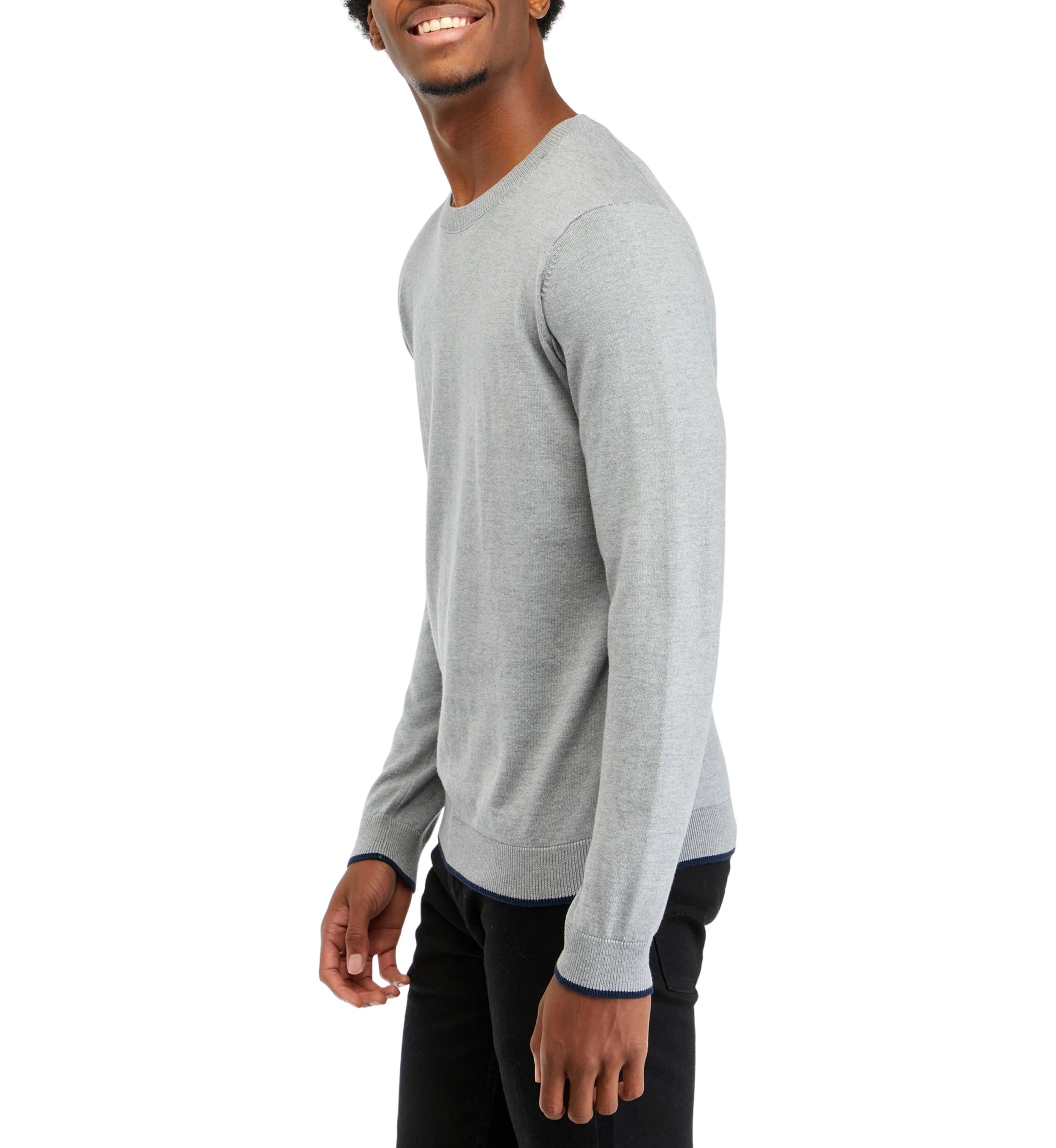 Mens Tipped Sleeve Crew Neck Sweater