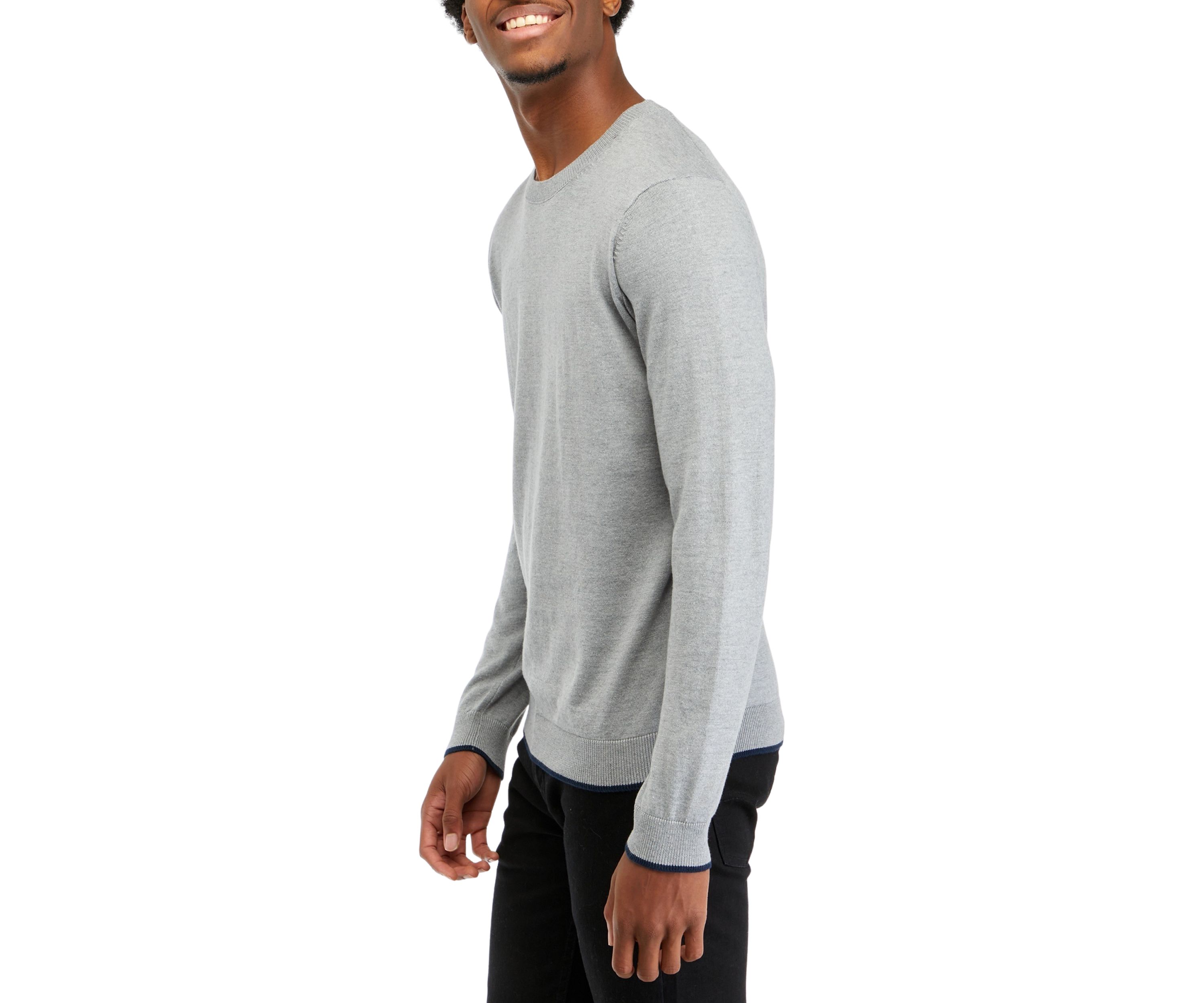 Mens Tipped Sleeve Crew Neck Sweater