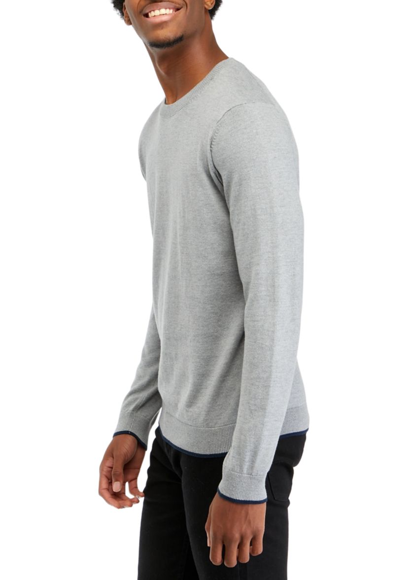Mens Tipped Sleeve Crew Neck Sweater