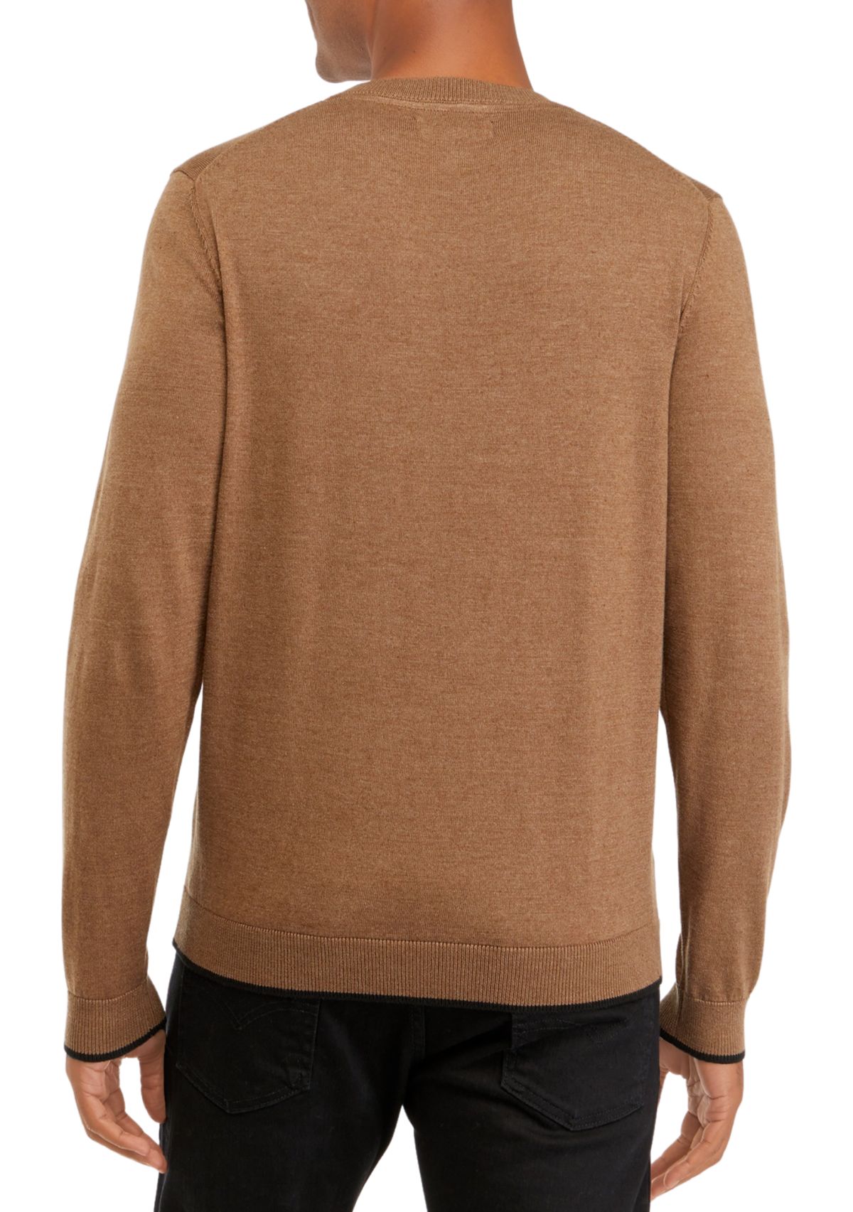 Mens Tipped Sleeve Crew Neck Sweater