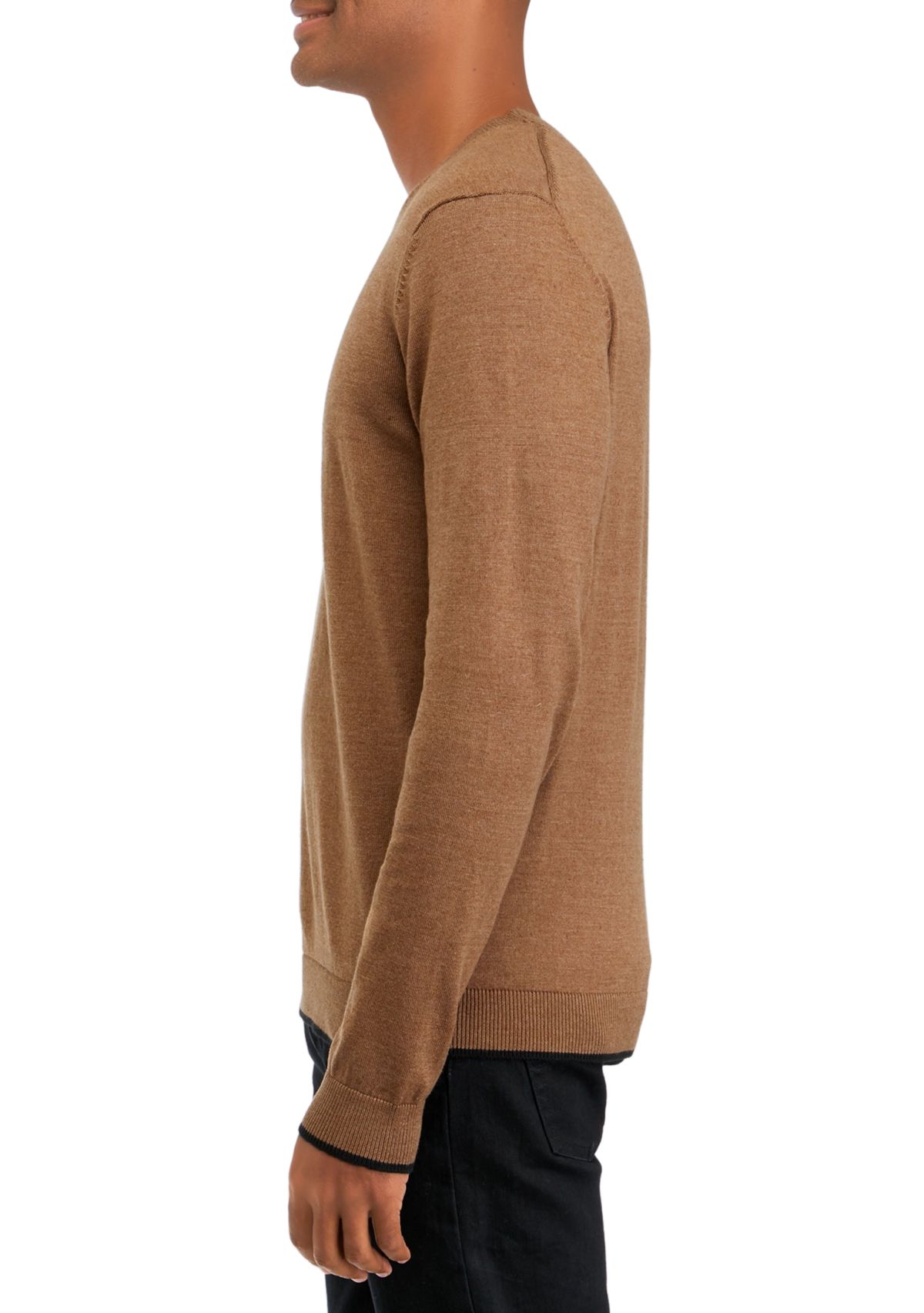 Mens Tipped Sleeve Crew Neck Sweater