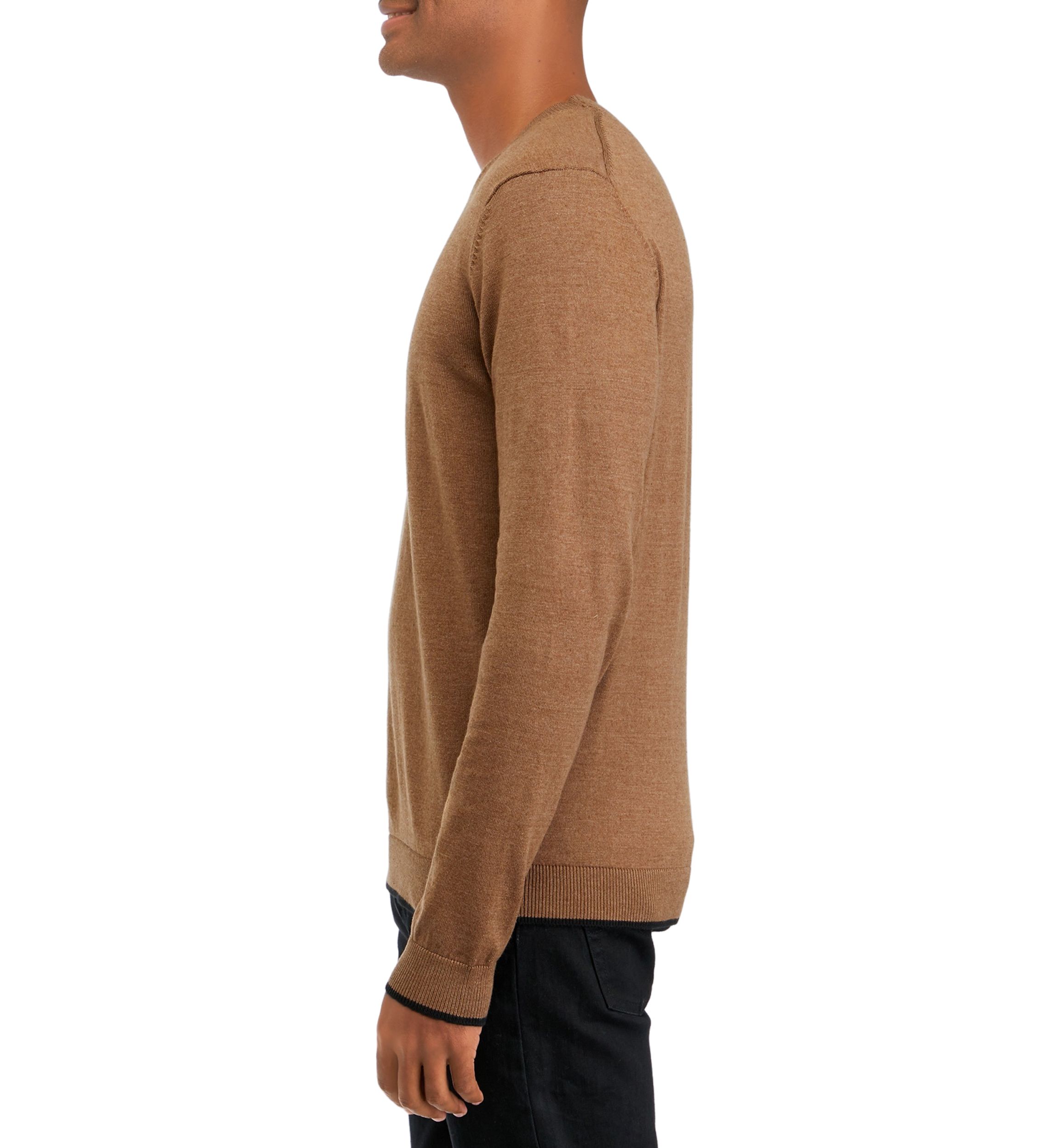 Mens Tipped Sleeve Crew Neck Sweater