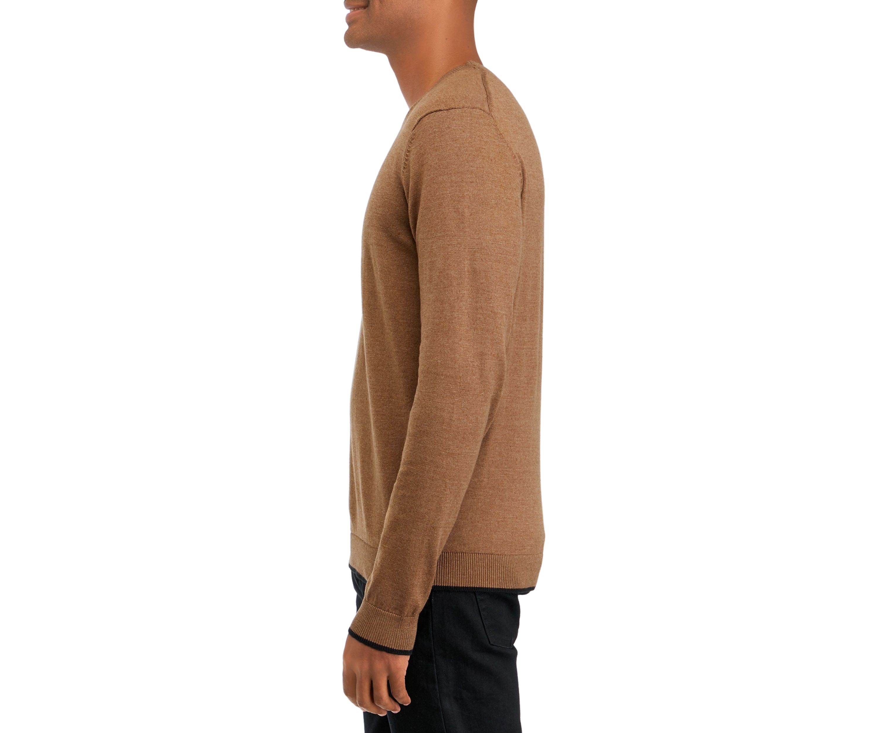 Mens Tipped Sleeve Crew Neck Sweater