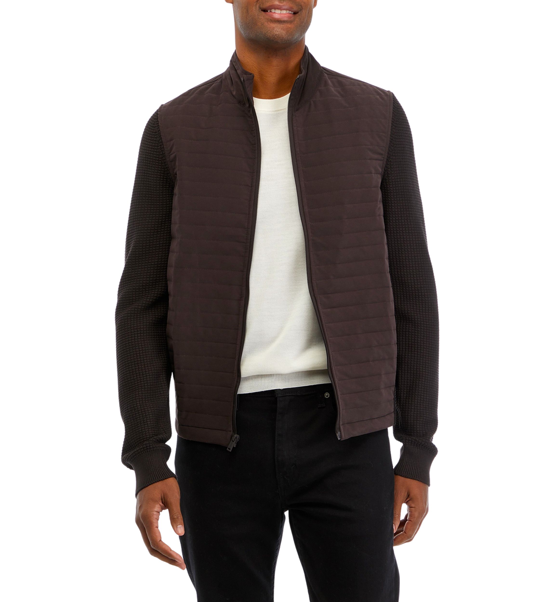 Dark Brown Solid Knit Classic Quilted Sweater 