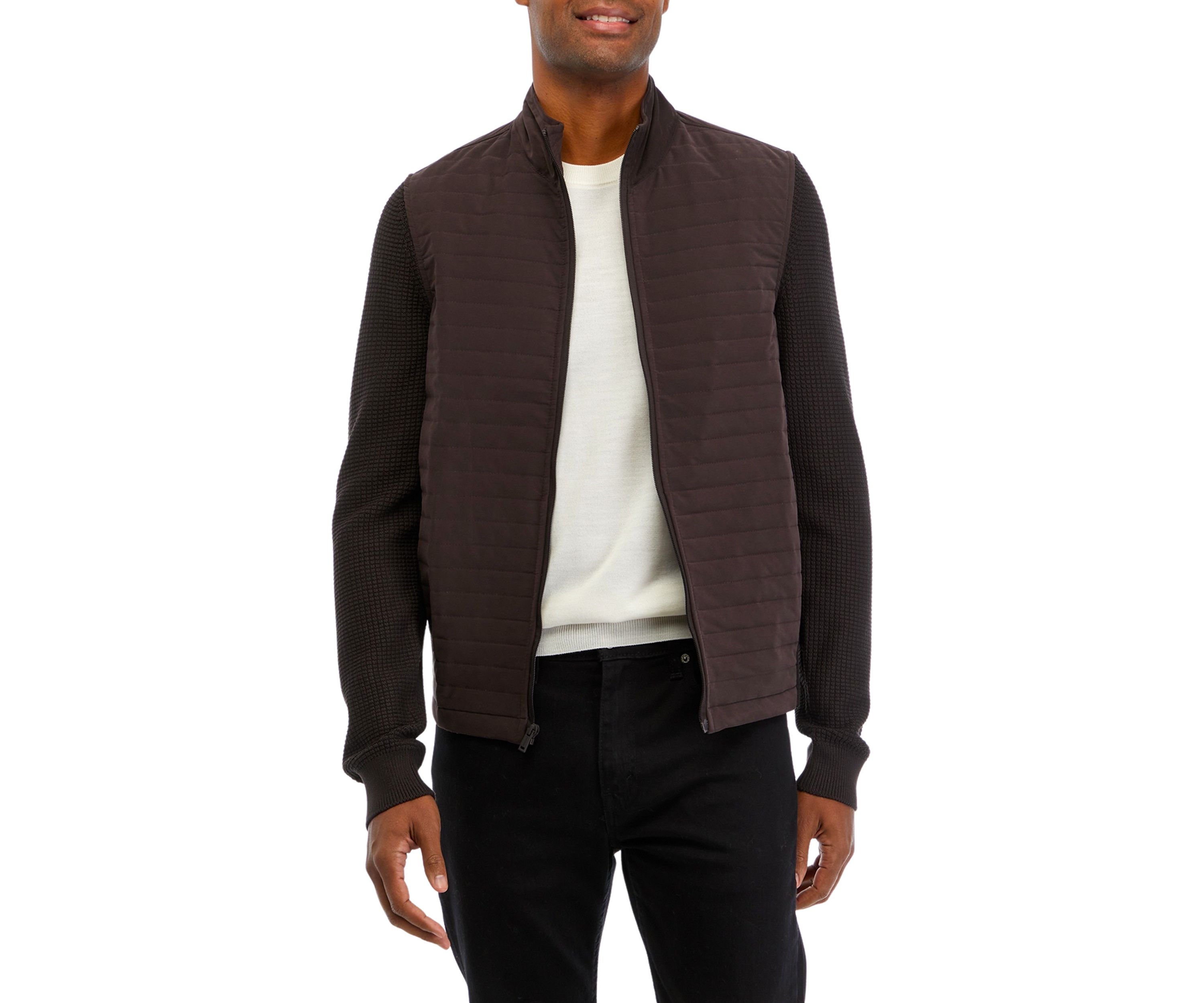 Dark Brown Solid Knit Classic Quilted Sweater 