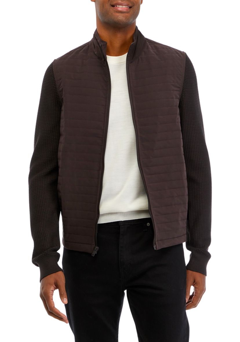 Dark Brown Solid Knit Classic Quilted Sweater 