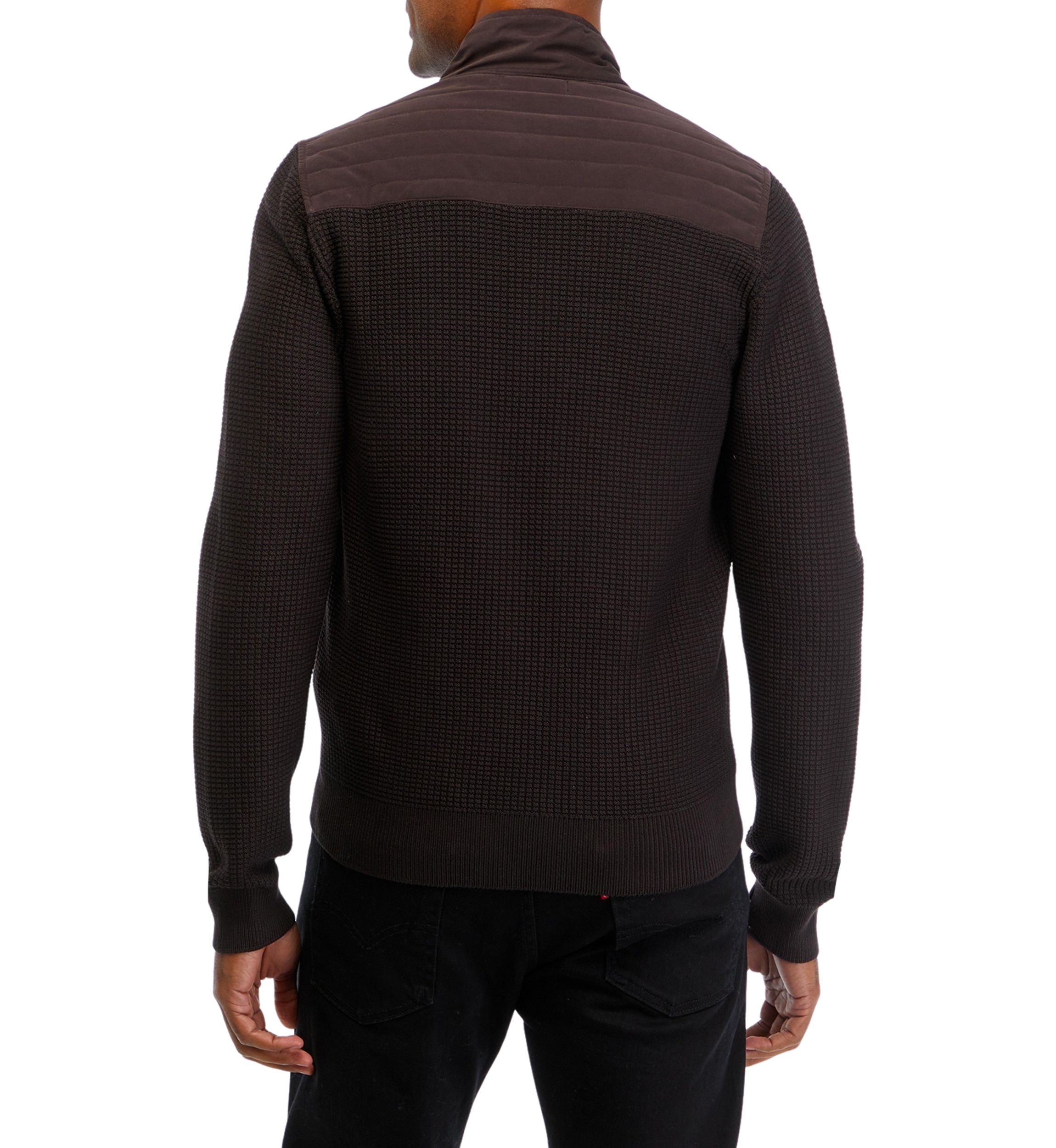 Dark Brown Solid Knit Classic Quilted Sweater 