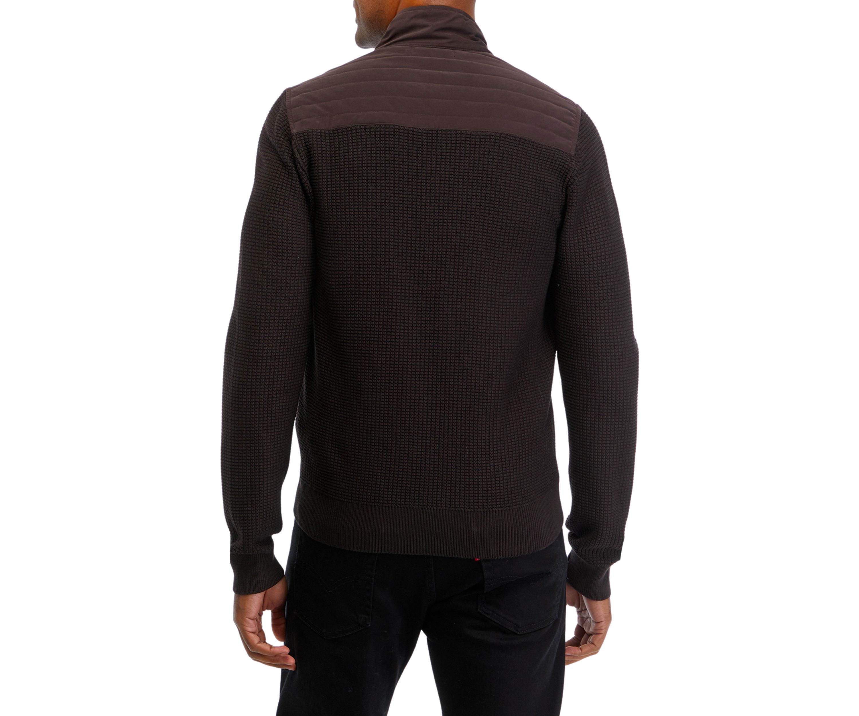 Dark Brown Solid Knit Classic Quilted Sweater 