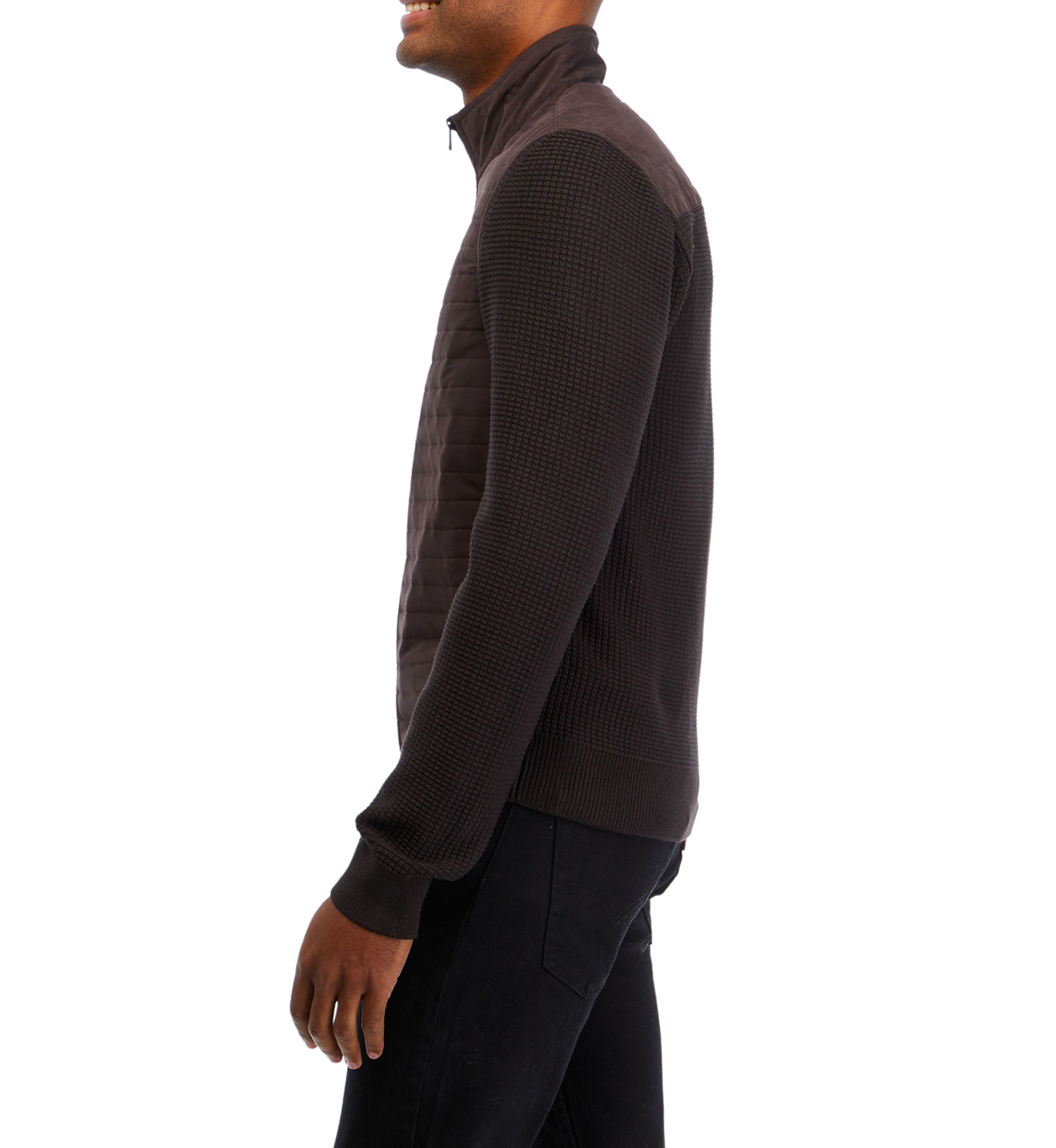 Dark Brown Solid Knit Classic Quilted Sweater 
