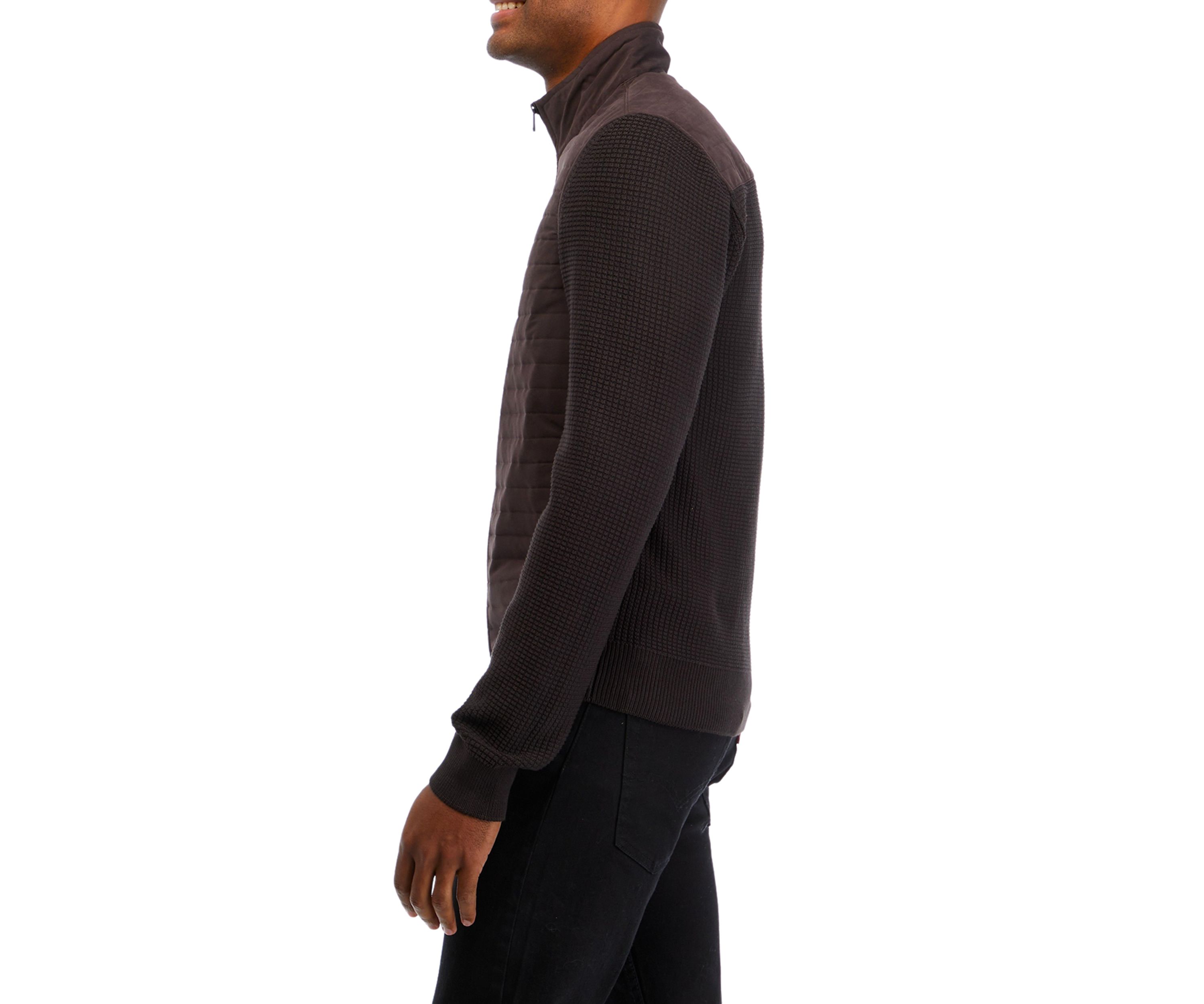 Dark Brown Solid Knit Classic Quilted Sweater 