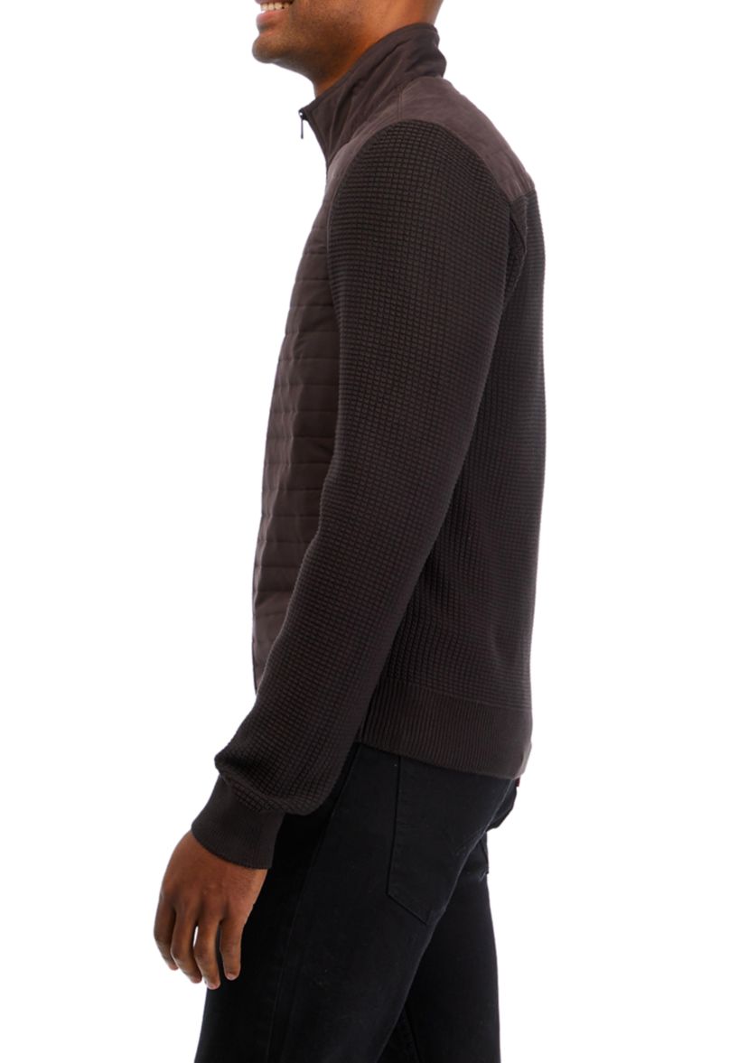 Dark Brown Solid Knit Classic Quilted Sweater 