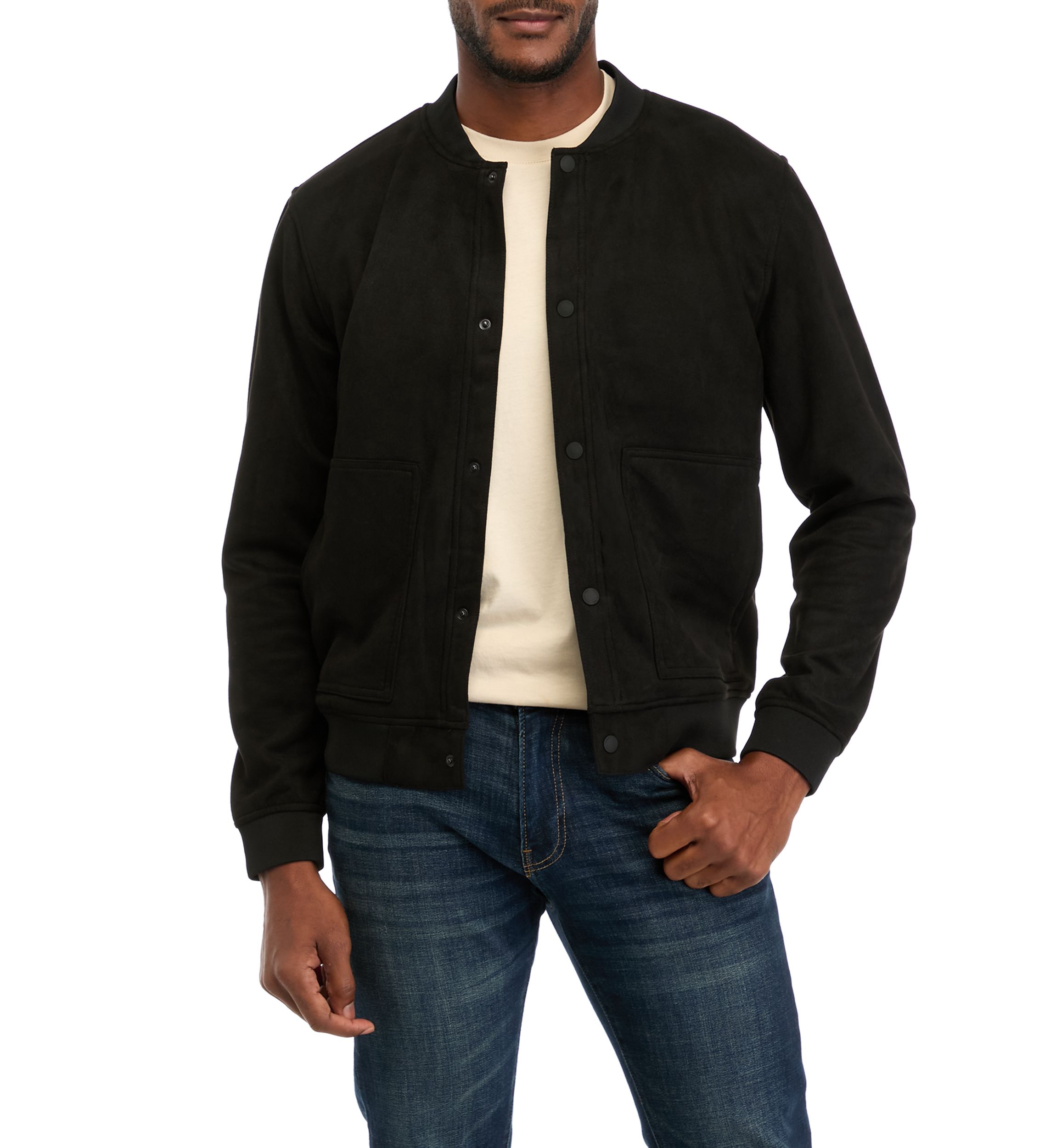 Mens Faux Suede Knit Trucker Jacket