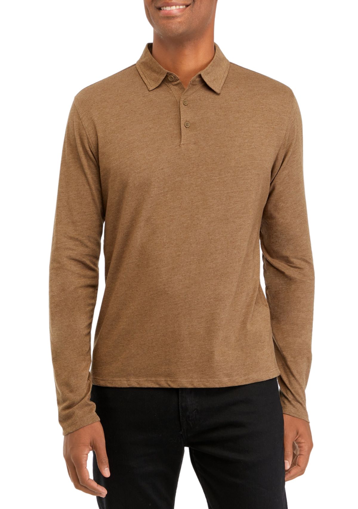 Mens Long Sleeve Melange Polo Shirt
