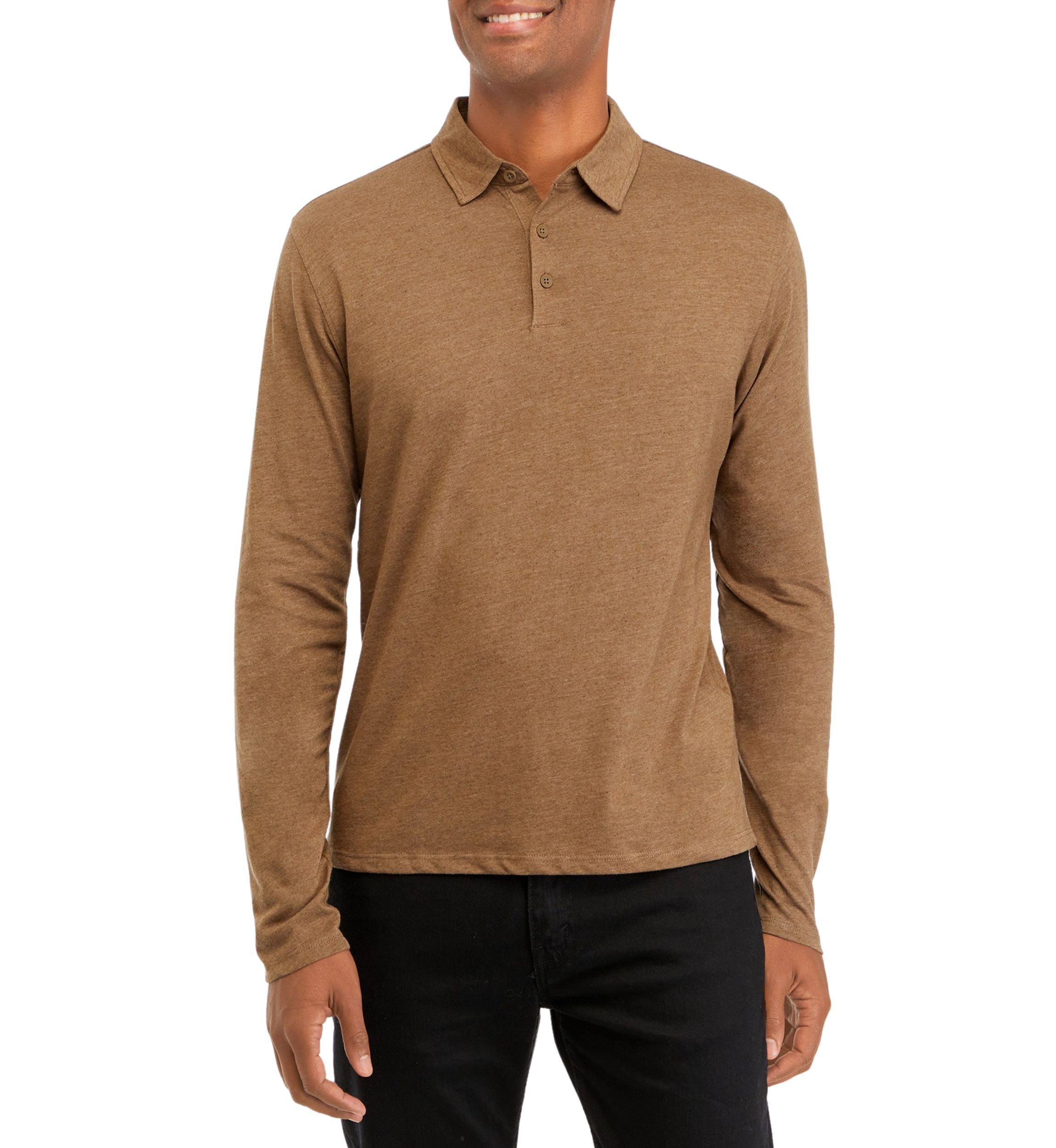 Mens Long Sleeve Melange Polo Shirt