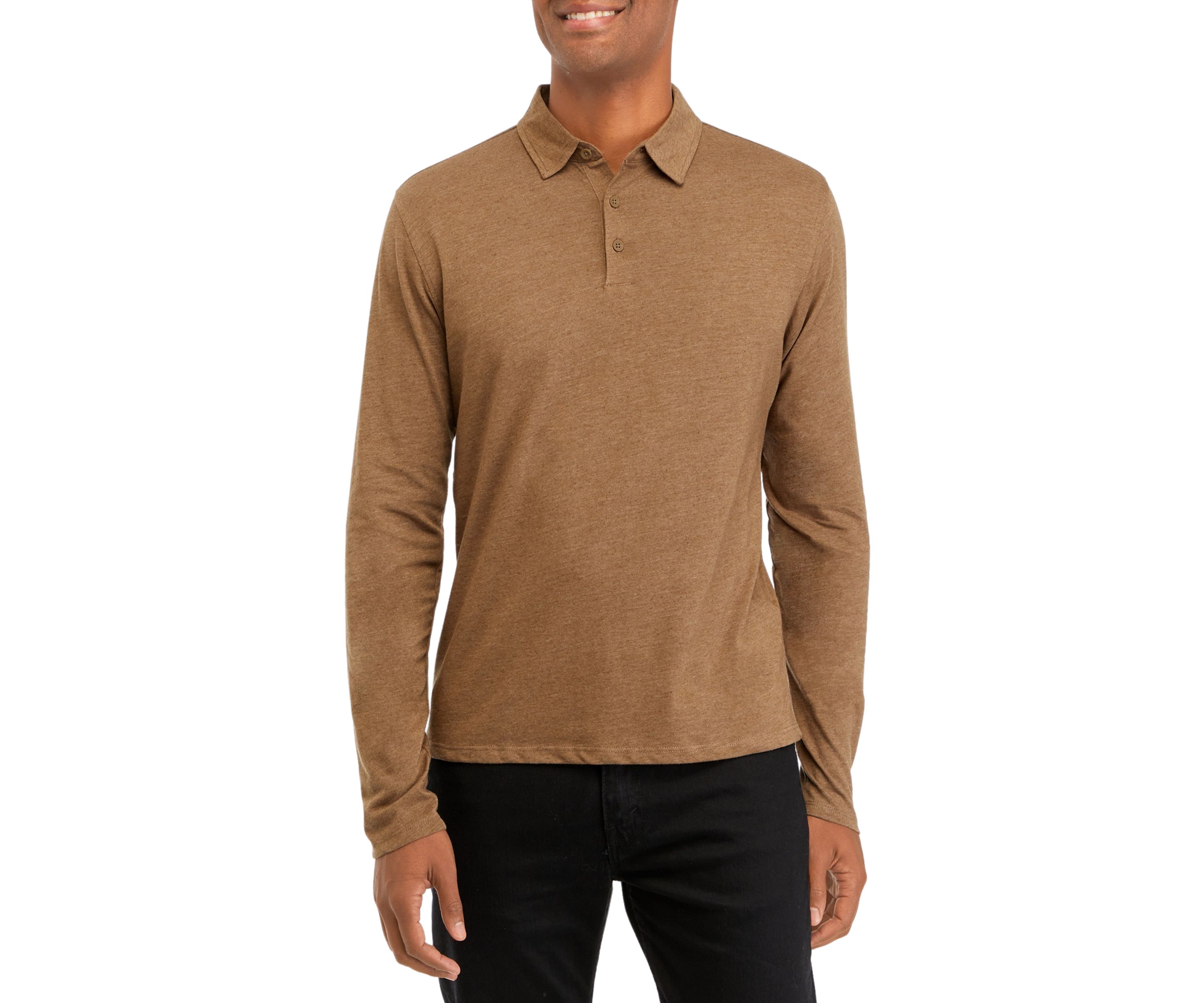 Mens Long Sleeve Melange Polo Shirt