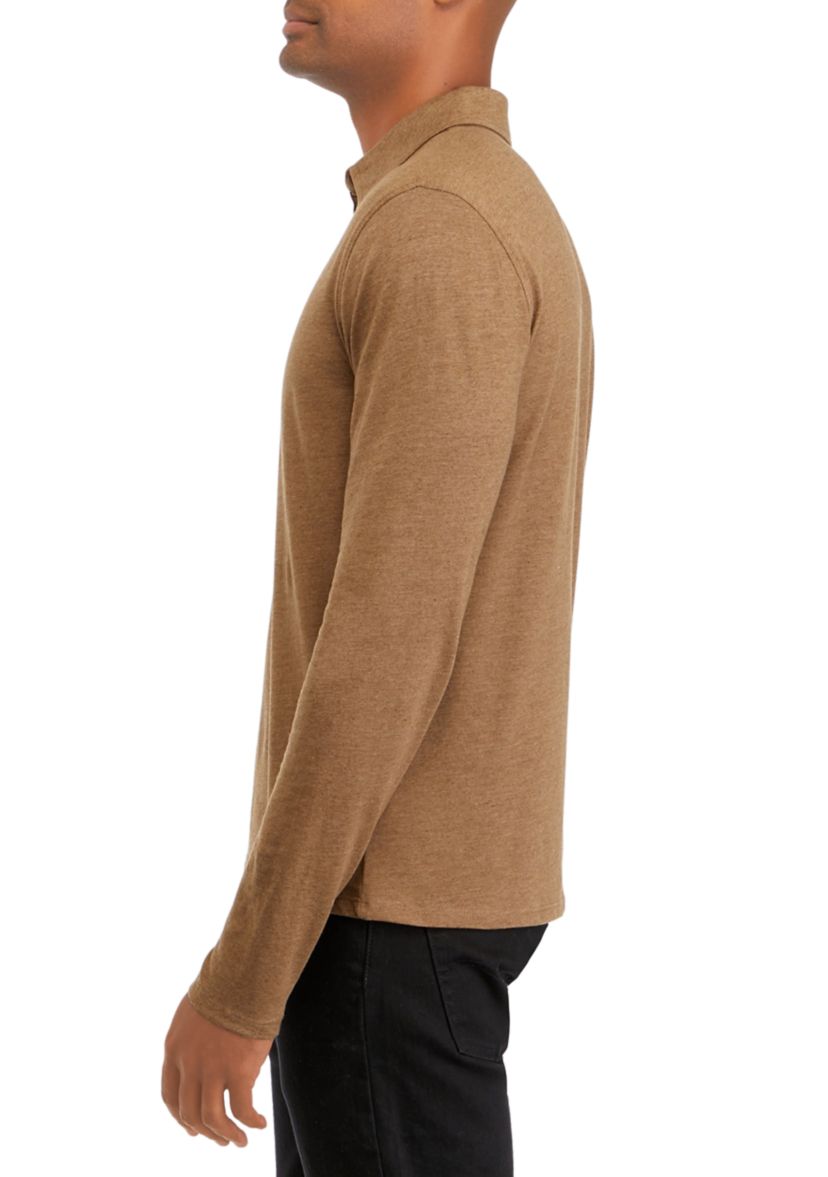 Mens Long Sleeve Melange Polo Shirt