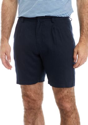Kenneth Cole Men's Linen Rayon Pleated Shorts, Navy Blue, 40