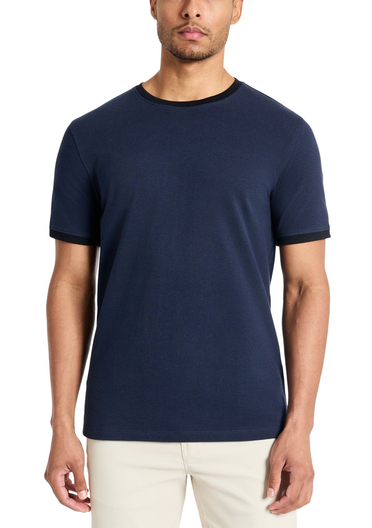 Mens Ribbed Classic Crew Neck T-Shirt