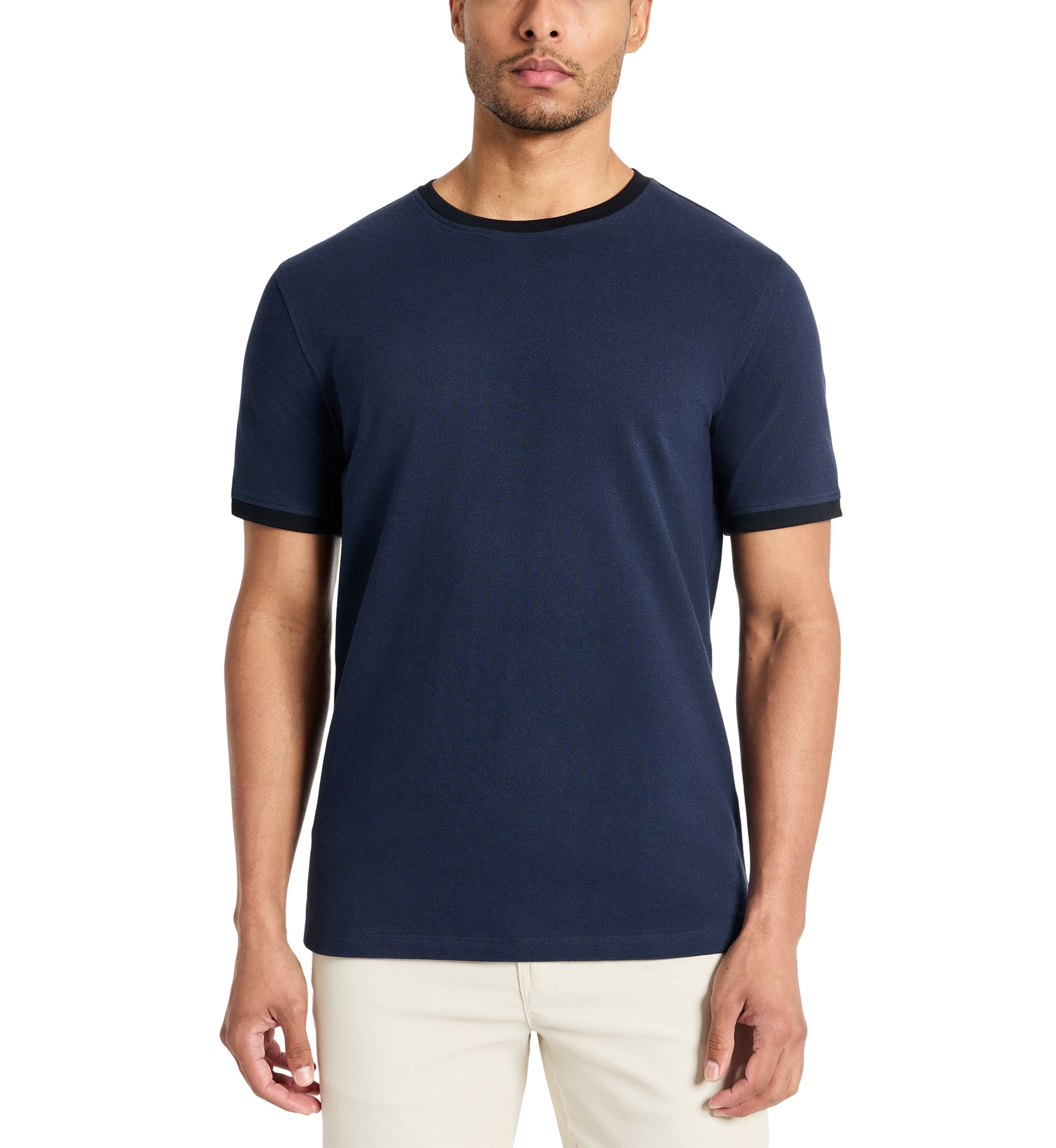 Mens Ribbed Classic Crew Neck T-Shirt