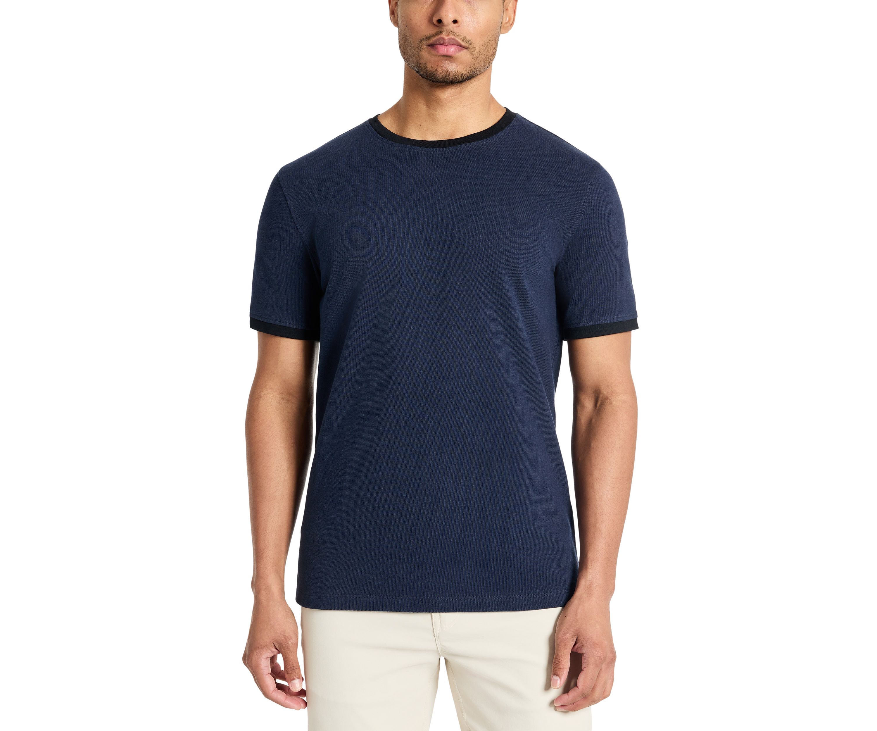 Mens Ribbed Classic Crew Neck T-Shirt