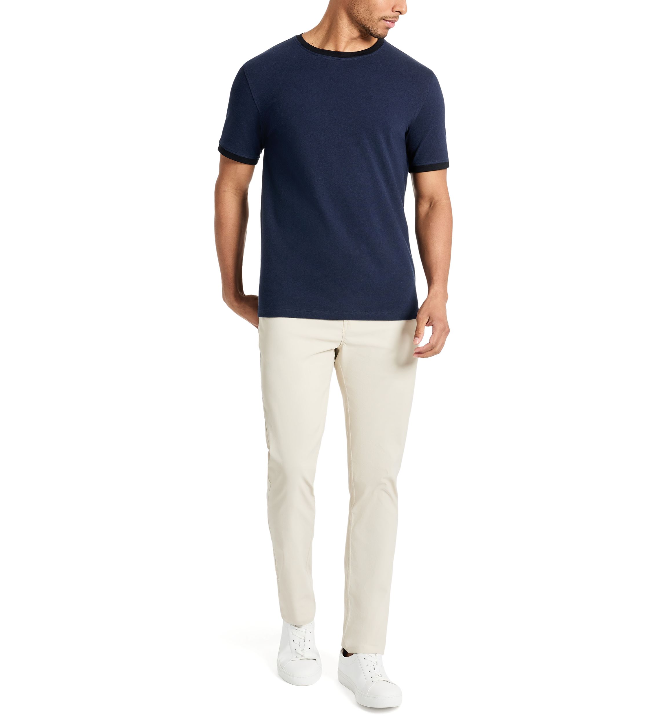 Mens Ribbed Classic Crew Neck T-Shirt