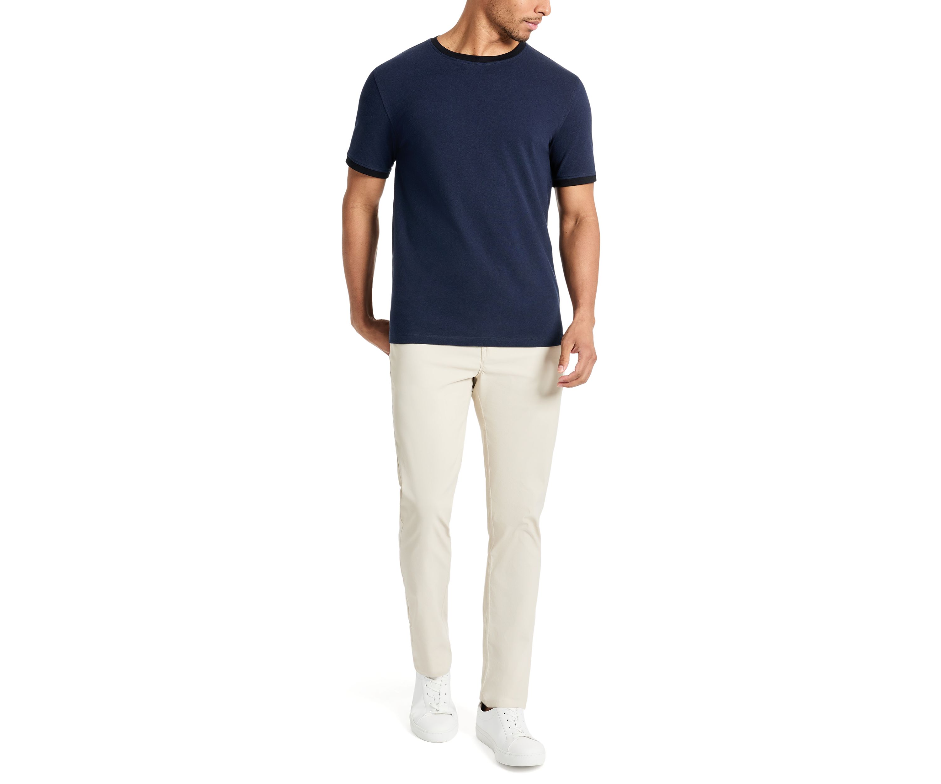 Mens Ribbed Classic Crew Neck T-Shirt