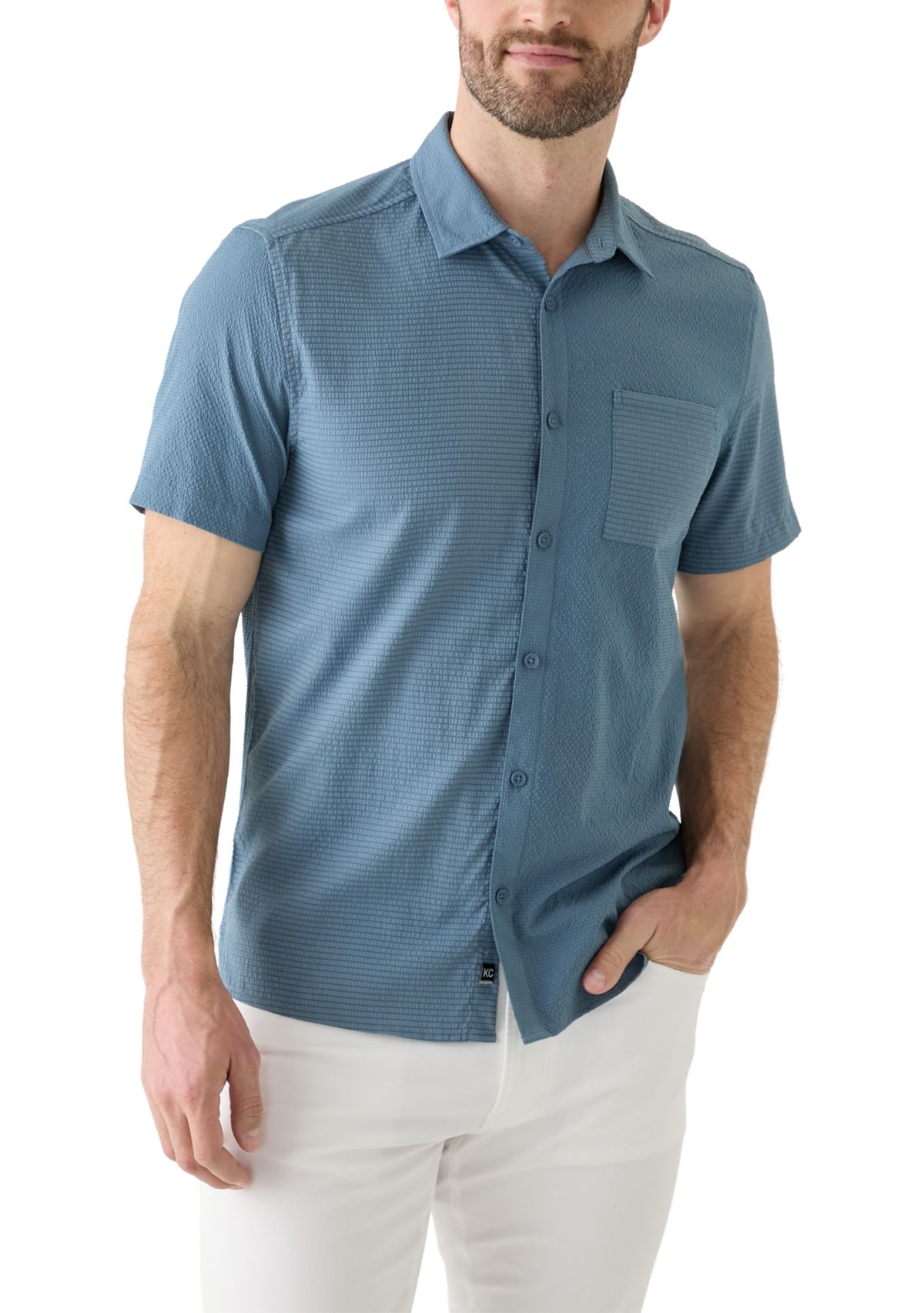 Mens Short Sleeve Mixed Media Sport Shirt