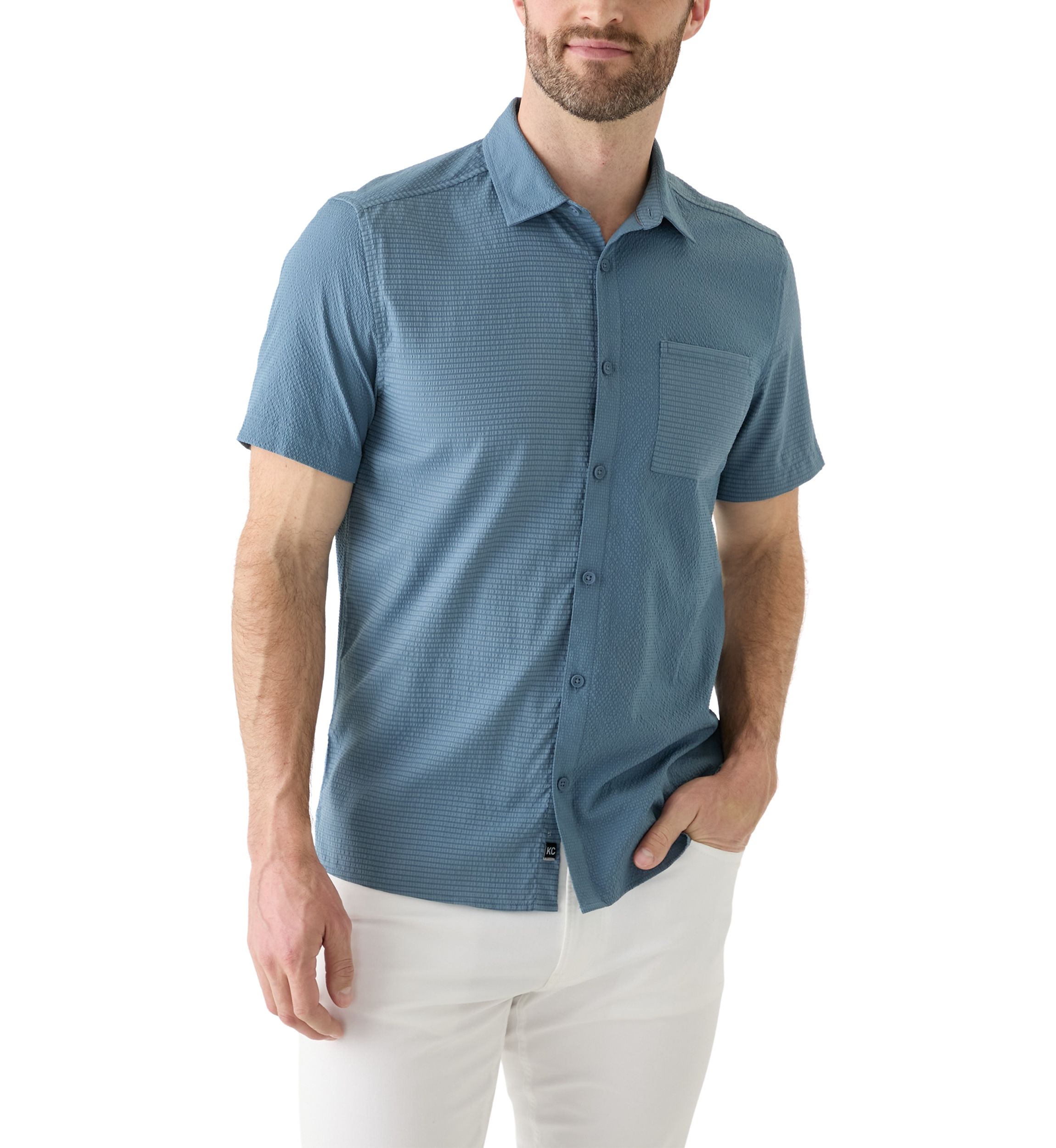 Mens Short Sleeve Mixed Media Sport Shirt