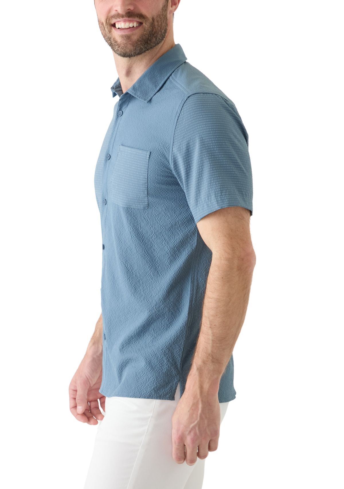 Mens Short Sleeve Mixed Media Sport Shirt