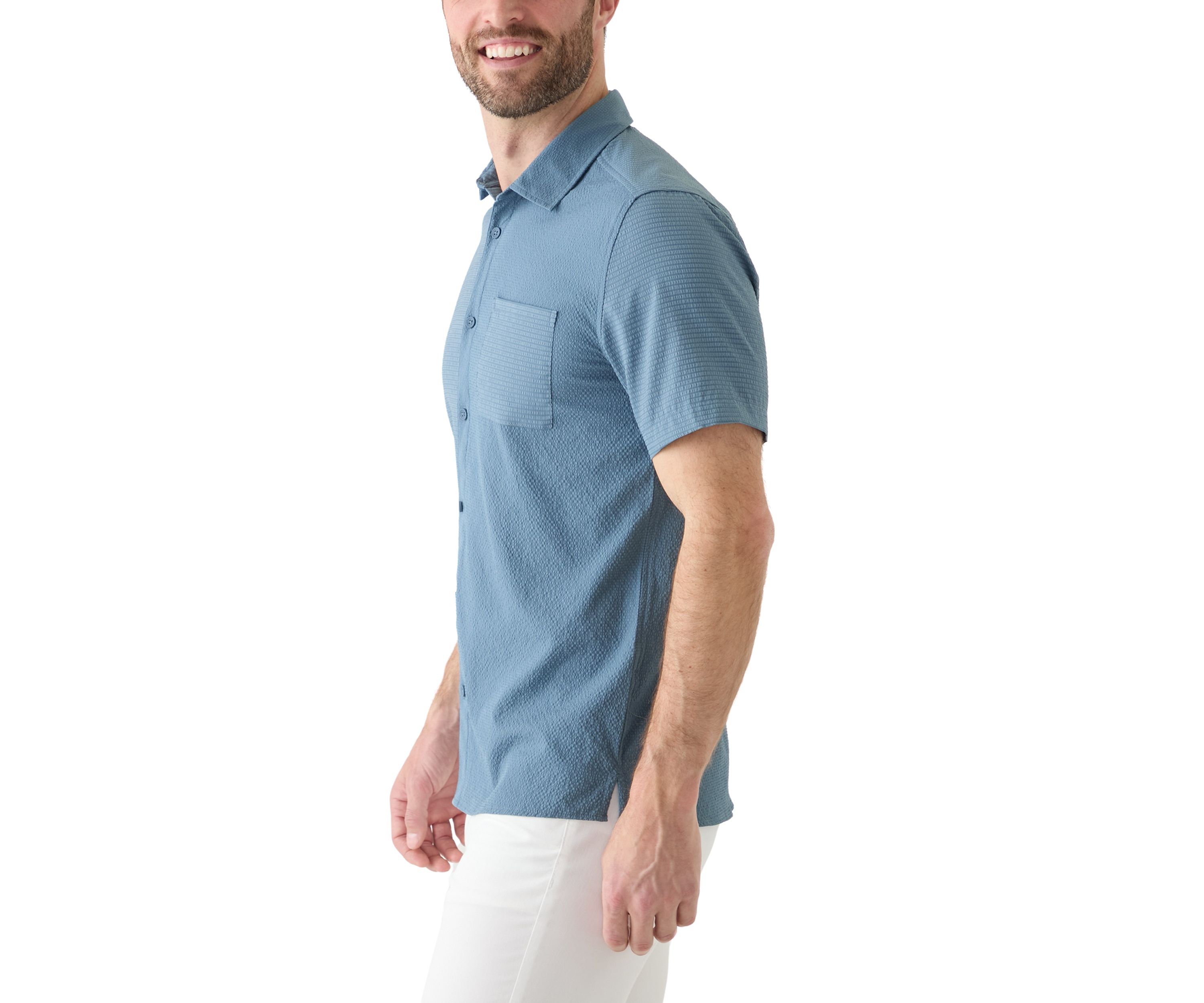 Mens Short Sleeve Mixed Media Sport Shirt