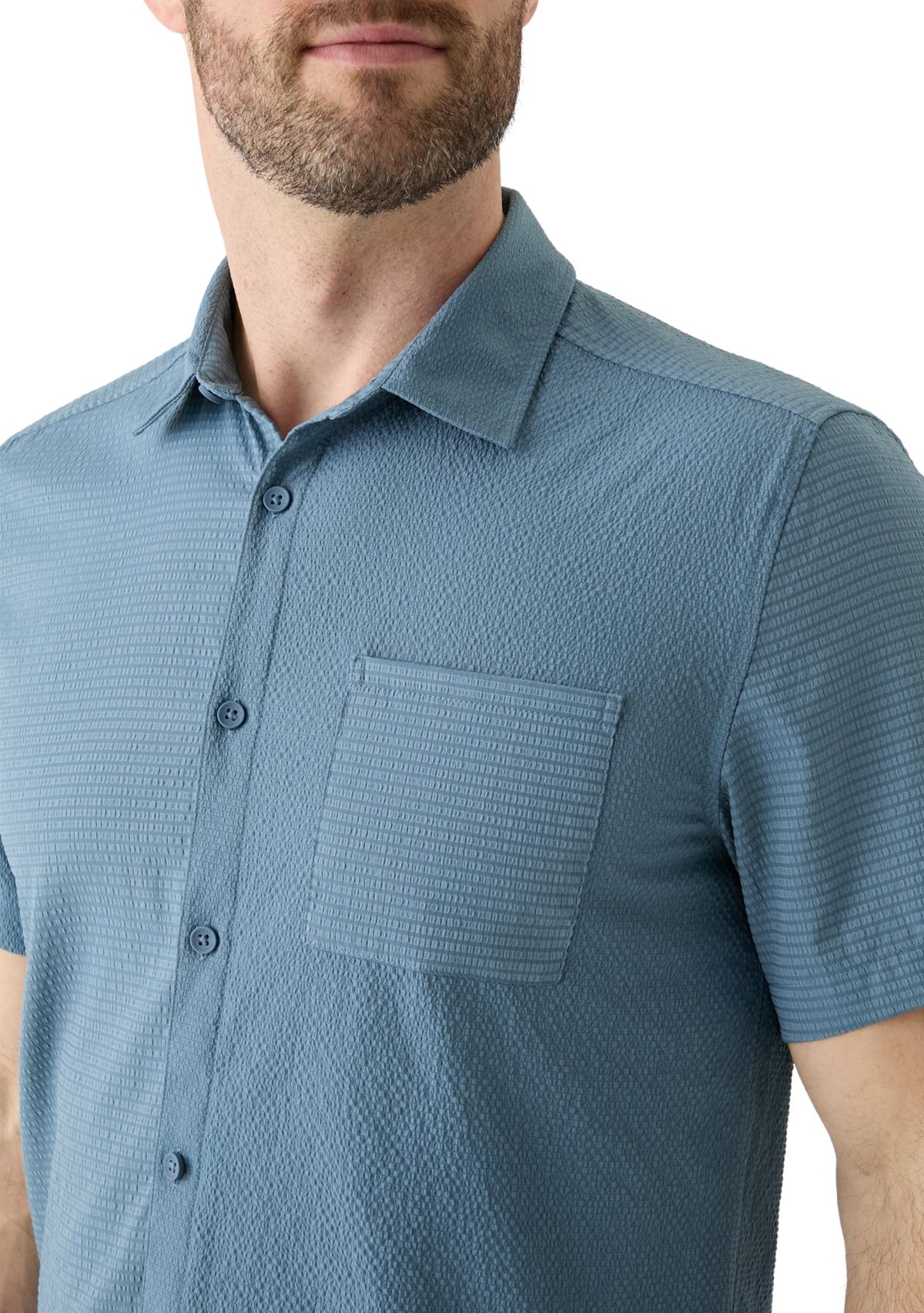 Mens Short Sleeve Mixed Media Sport Shirt